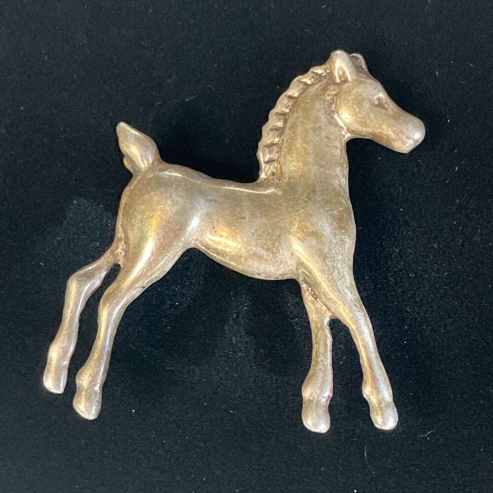 VINTAGE STERLING SILVER COLT FOAL HORSE PIN BROOCH HORSE SHOW JEWELRY
